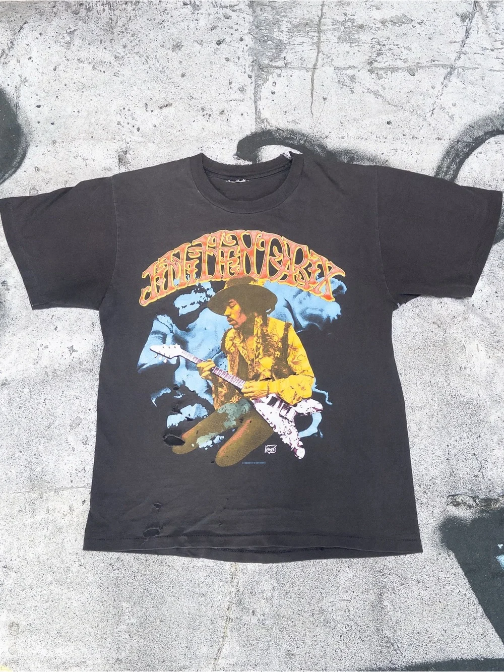 Vtg 80s Jimi Hendrix Backstage Pass T-Shirt, Single Stitch, Sz S, Thrashed - Picture 2 of 14